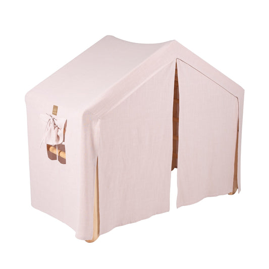 MeowBaby Large Ladder House Kids Playhouse Pink Cover – natural wood climbing frame for kids | Nestling