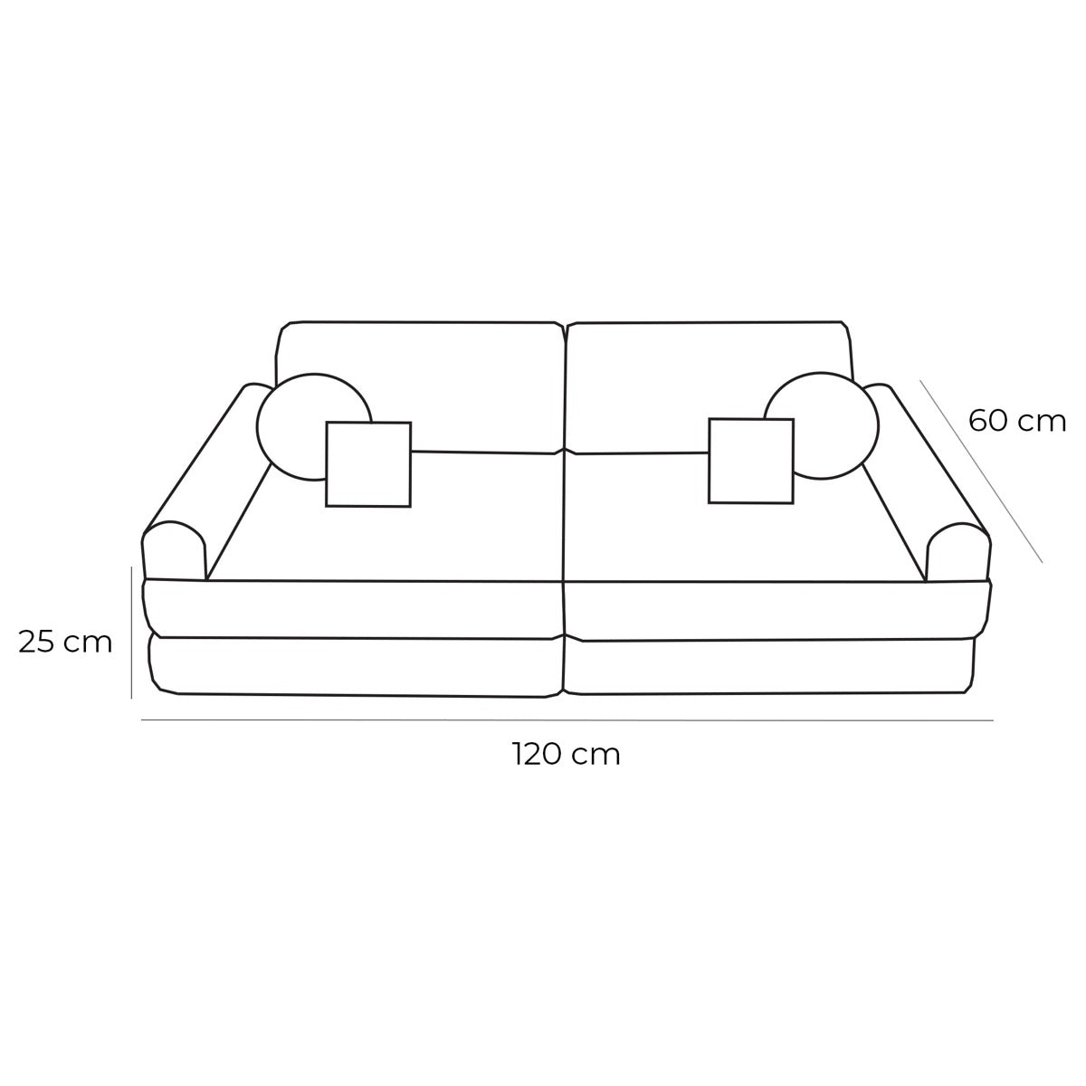 MeowBaby Large Modular Kids Sofa Boucle Champagne Ecru – dimensions diagram 120x60x25cm | Nestling
