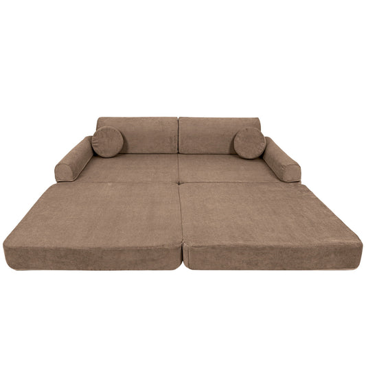 MeowBaby Large Modular Sofa Slimcord Corduroy Brown – large sofa assembled for family playroom | Nestling