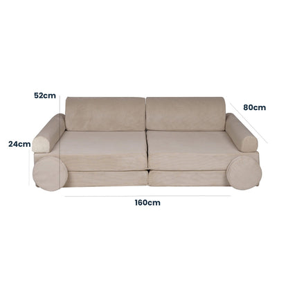 MeowBaby Large Slimcord Foam Sofa Ecru Kids Play Couch – dimensions diagram 160x80x52cm | Nestling