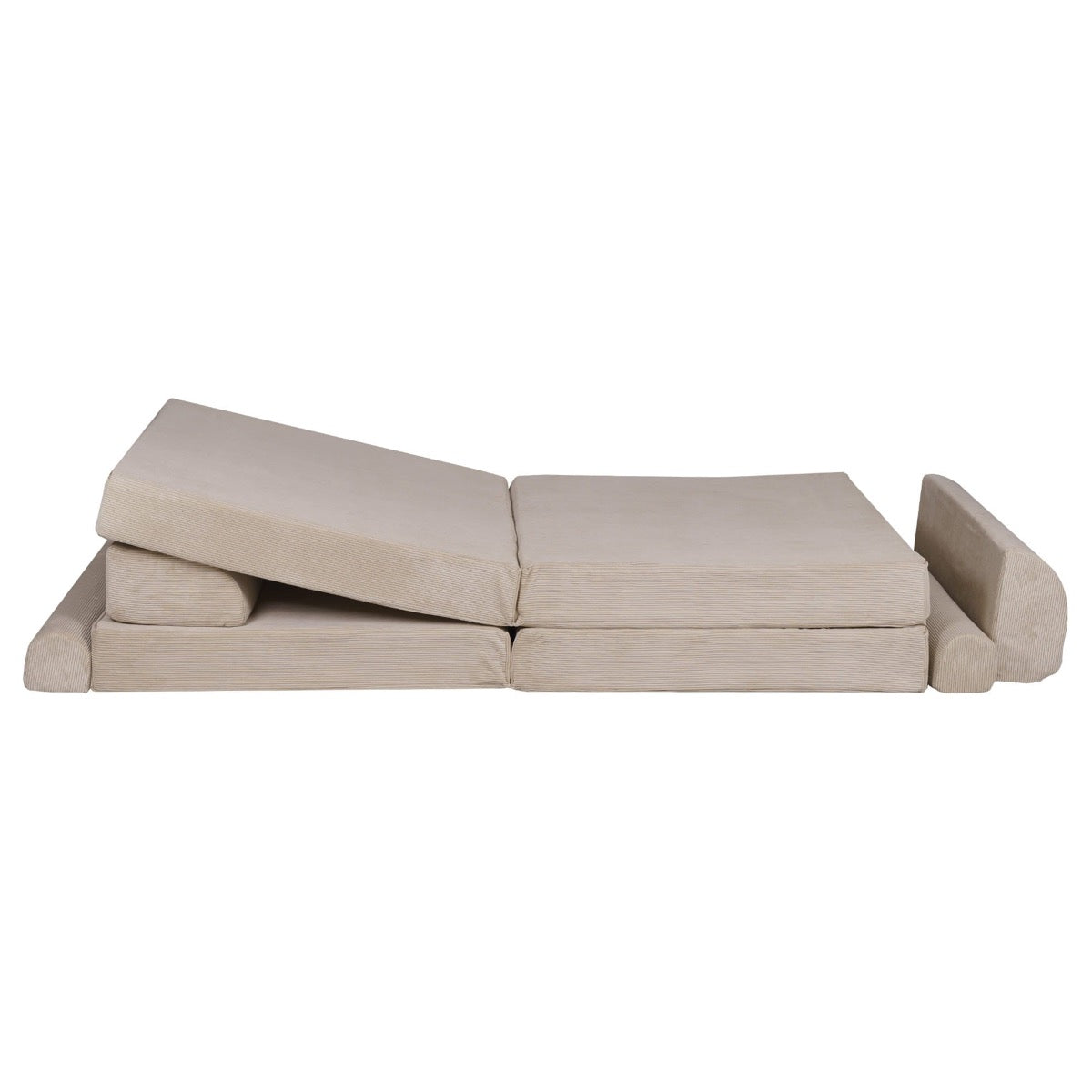 MeowBaby Large Slimcord Foam Sofa Ecru Kids Play Couch – flat mat bed configuration | Nestling