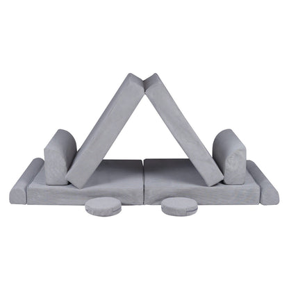 MeowBaby Large Slimcord Premium Sofa Gray Kids Couch – full sofa set assembled front view | Nestling