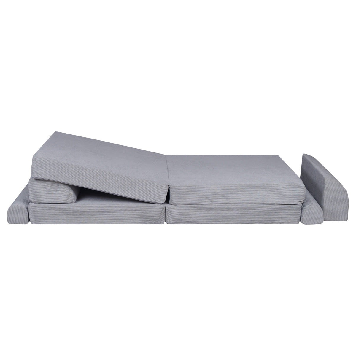 MeowBaby Large Slimcord Premium Sofa Gray Kids Couch – individual foam pieces laid flat | Nestling