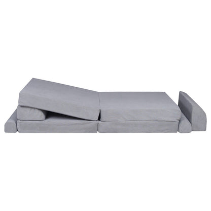 MeowBaby Large Slimcord Premium Sofa Gray Kids Couch – individual foam pieces laid flat | Nestling