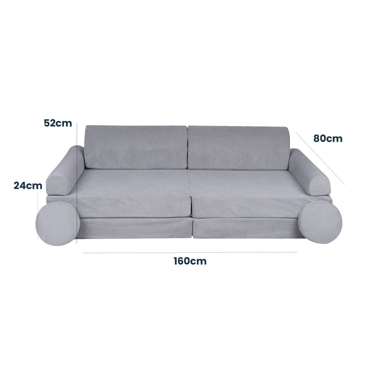MeowBaby Large Slimcord Premium Sofa Gray Kids Couch – dimensions diagram measurements | Nestling