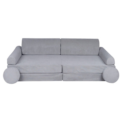 MeowBaby Large Slimcord Premium Sofa Gray Kids Couch – child sitting on gray slimcord sofa | Nestling