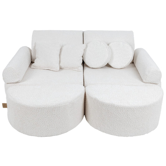 MeowBaby Medium Modular Sofa Boucle Kids Play Couch – reconfigured foam play couch layout | Nestling