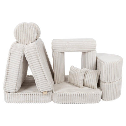 MeowBaby Medium Modular Sofa Churros White Plus – corduroy foam play couch for toddlers | Nestling
