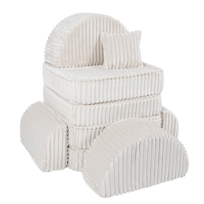 MeowBaby Medium Modular Sofa Churros White Plus – side view white corduroy sofa | Nestling