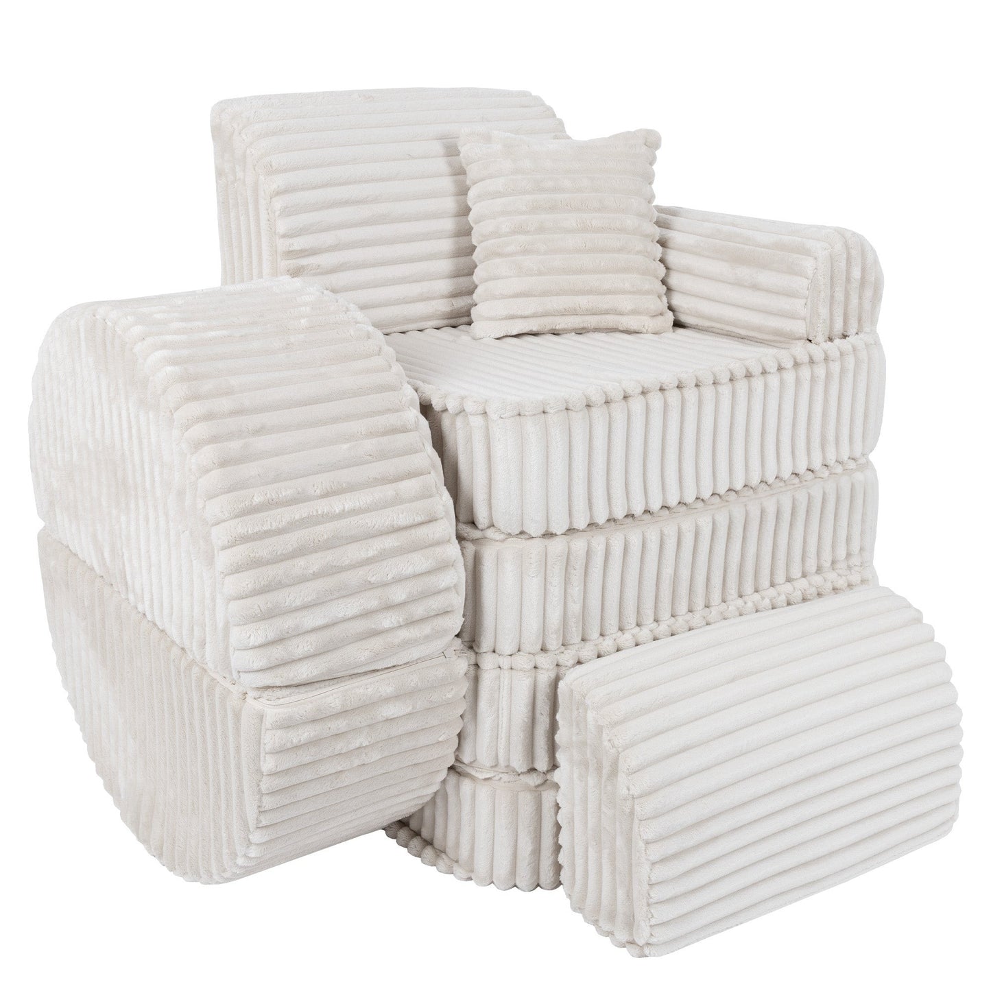 MeowBaby Medium Modular Sofa Churros White Plus – lounge configuration white corduroy sofa | Nestling