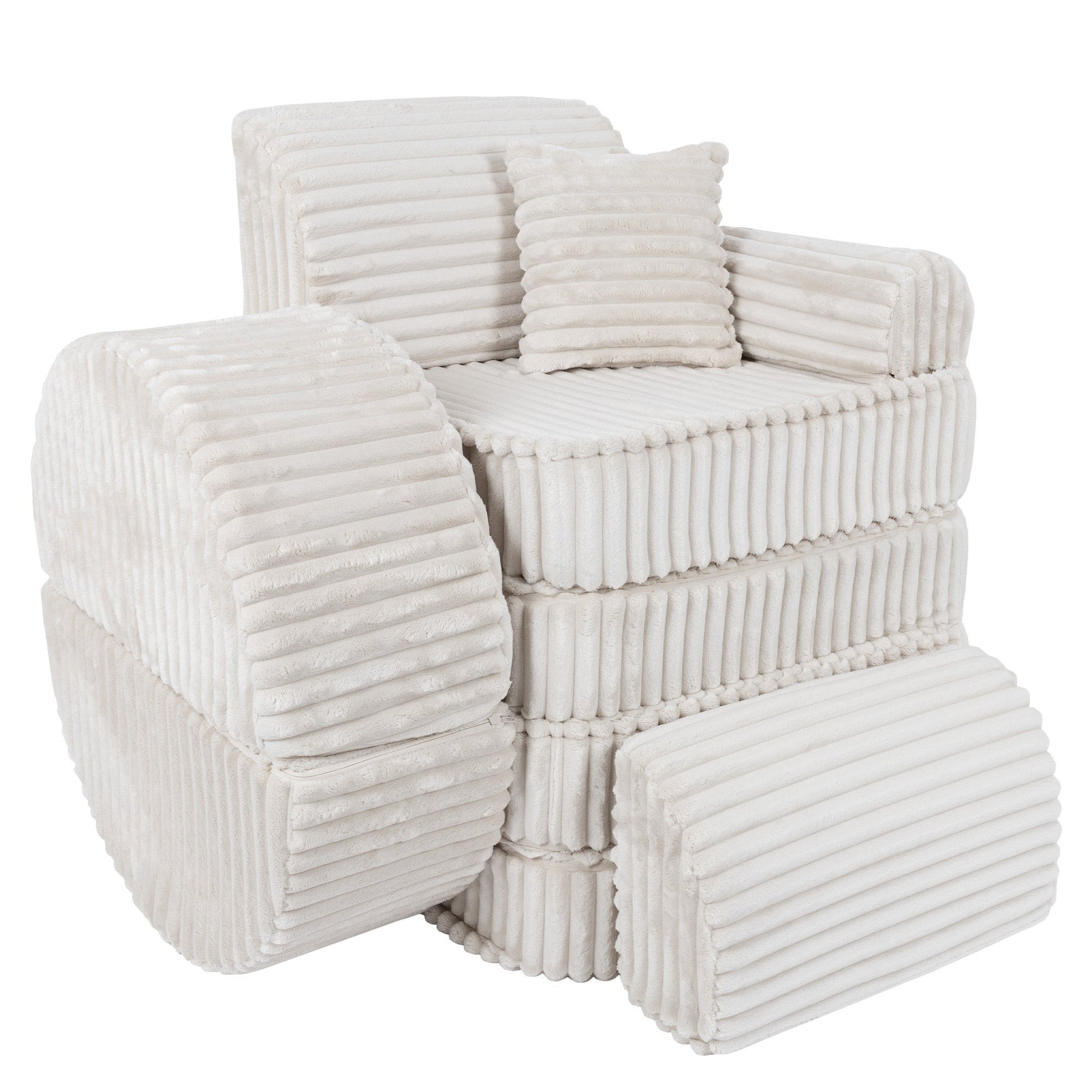 MeowBaby Medium Modular Sofa Churros White Plus – lounge configuration white corduroy sofa | Nestling