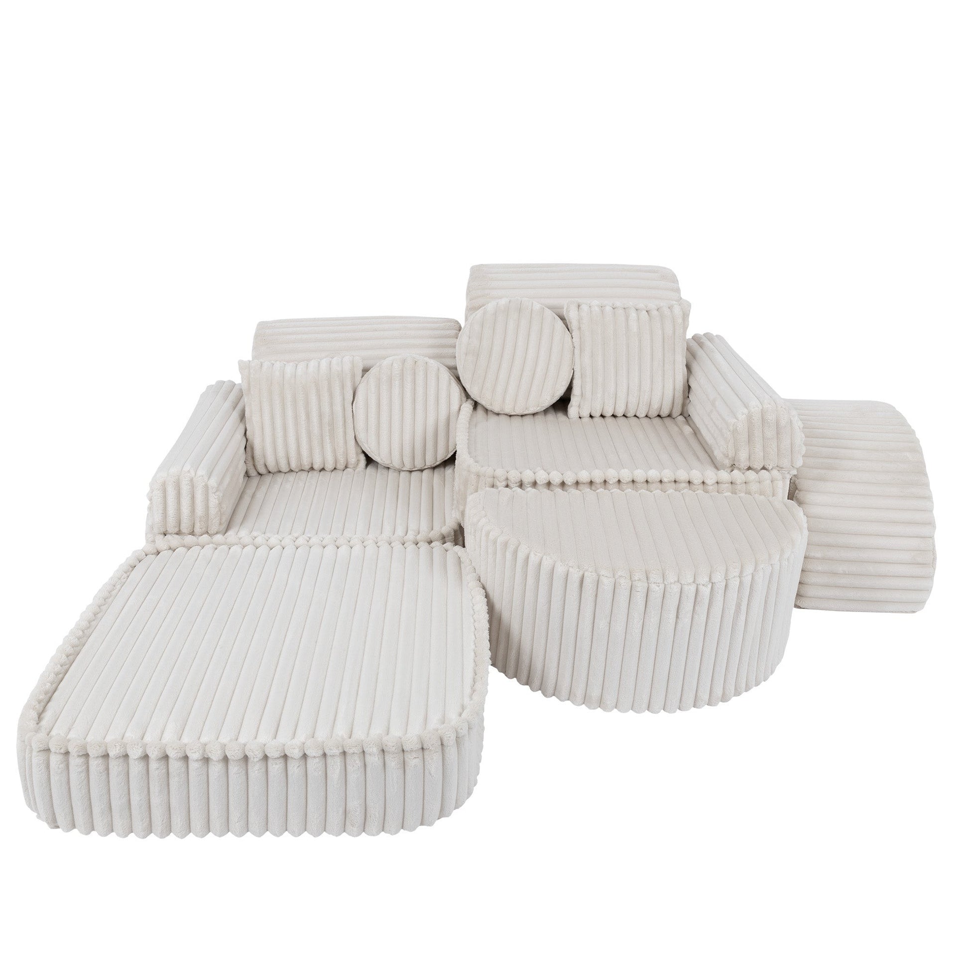 MeowBaby Medium Modular Sofa Churros White Plus – full sofa assembled for playroom | Nestling