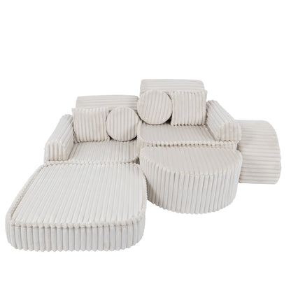 MeowBaby Medium Modular Sofa Churros White Plus – full sofa assembled for playroom | Nestling