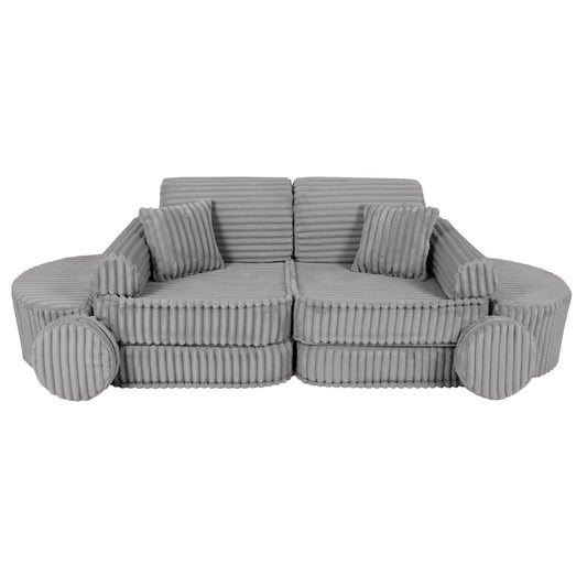 MeowBaby Medium Modular Sofa Moon Grey Plus – corduroy foam play couch for toddlers | Nestling