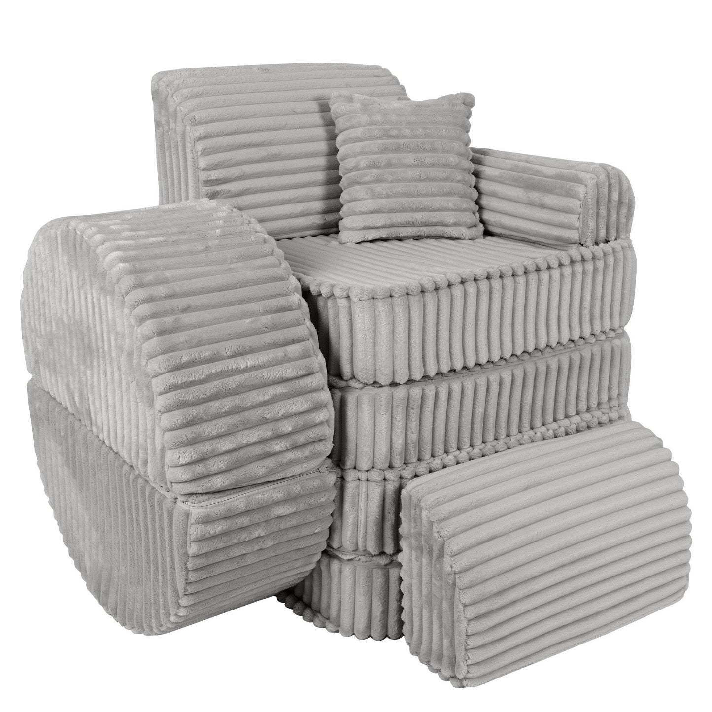 MeowBaby Medium Modular Sofa Moon Grey Plus – modular pieces separated view | Nestling