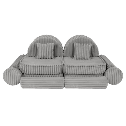 MeowBaby Medium Modular Sofa Moon Grey Plus – full sofa assembled for playroom | Nestling