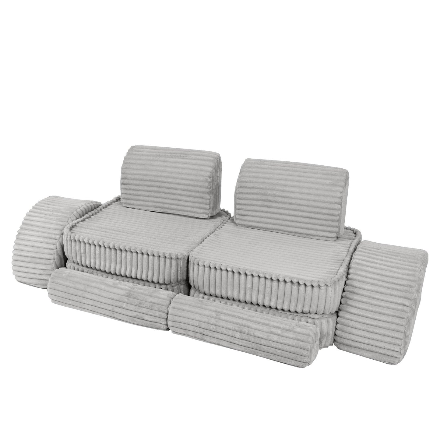 MeowBaby Medium Modular Sofa Moon Grey Plus – compact sofa configuration for kids | Nestling