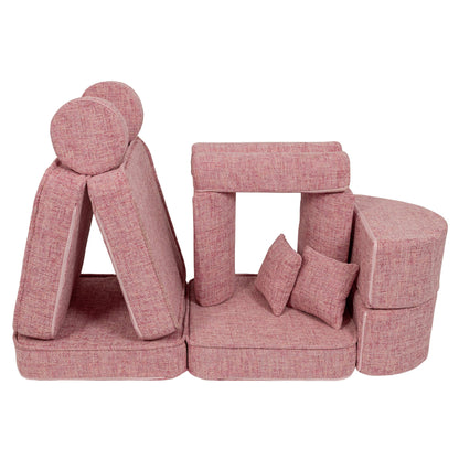 MeowBaby Medium Modular Sofa Tangle Bubblegum Pink – full sofa assembled for playroom | Nestling
