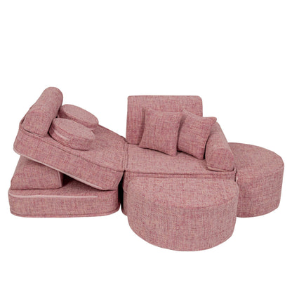 MeowBaby Medium Modular Sofa Tangle Bubblegum Pink – rearranged modular foam seating | Nestling