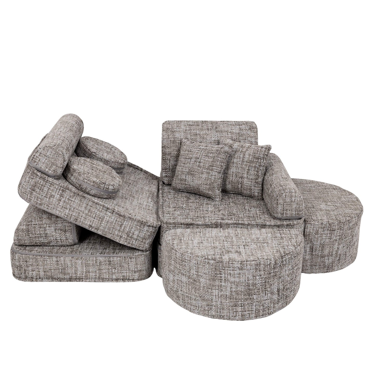 MeowBaby Medium Modular Sofa Tangle Moon Grey Plus – tangle fabric foam play couch for toddlers | Nestling
