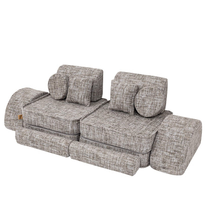 MeowBaby Medium Modular Sofa Tangle Moon Grey Plus – kids sofa bed configuration | Nestling