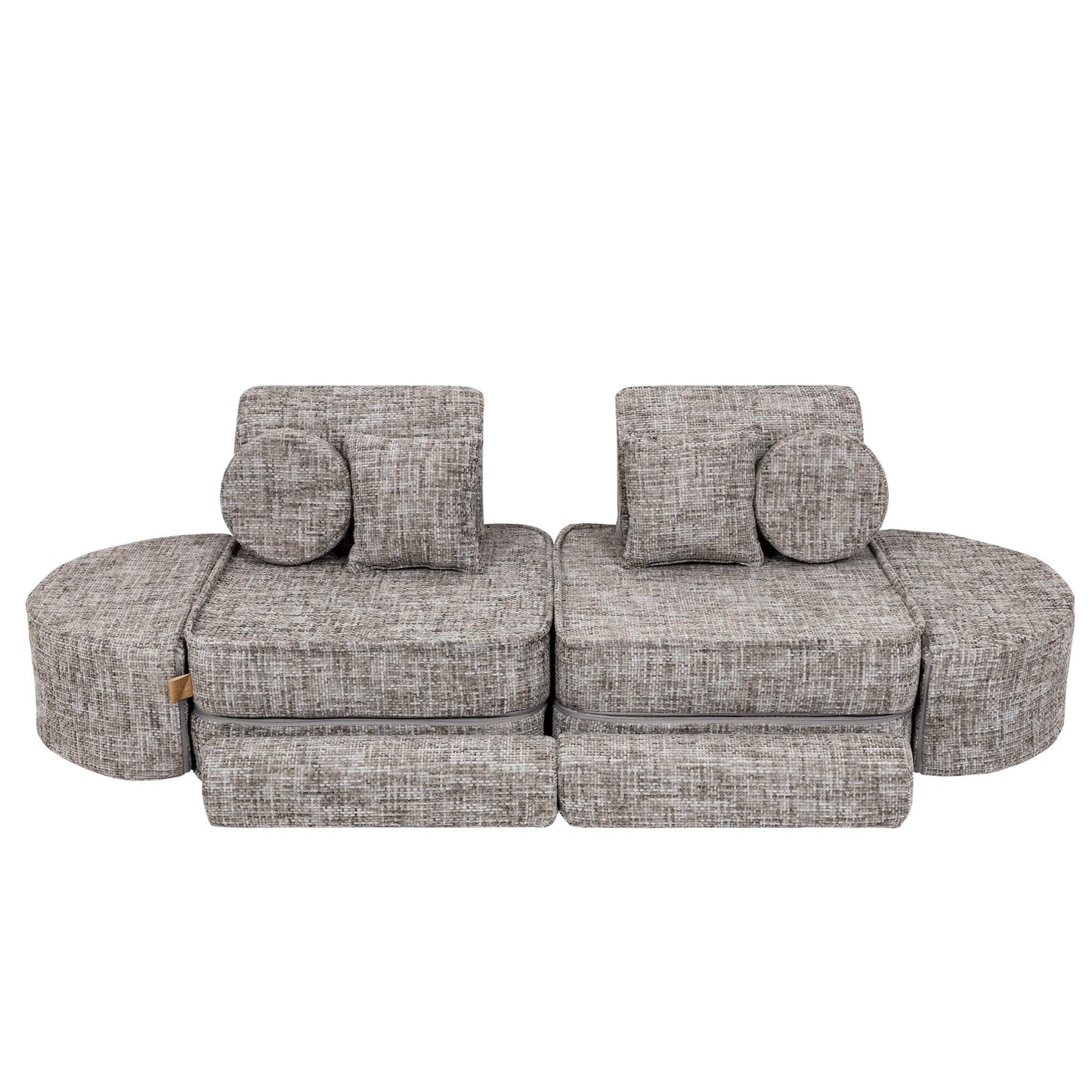 MeowBaby Medium Modular Sofa Tangle Moon Grey Plus – sofa with pillows and accessories layout | Nestling