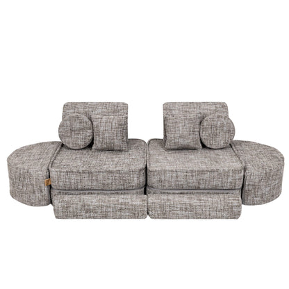 MeowBaby Medium Modular Sofa Tangle Moon Grey Plus – sofa with pillows and accessories layout | Nestling