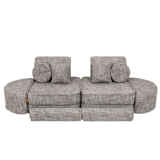 MeowBaby Medium Modular Sofa Tangle Moon Grey Plus – sofa with pillows and accessories layout | Nestling