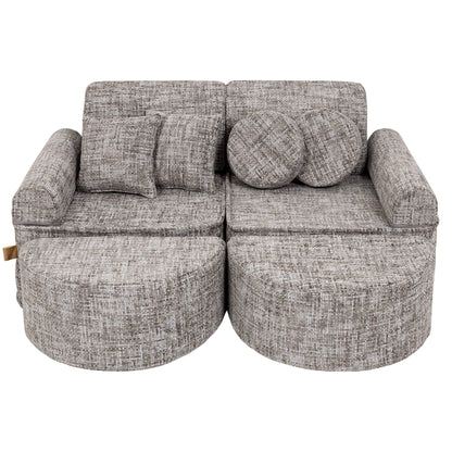 MeowBaby Medium Modular Sofa Tangle Moon Grey Plus – compact sofa arrangement for kids room | Nestling