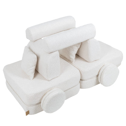 MeowBaby Modular Kids Sofa – Boucle White – full sofa configuration with all pieces assembled | Nestling