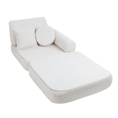 MeowBaby Modular Kids Sofa – Boucle White – lounge chaise configuration with backrest and bolster | Nestling