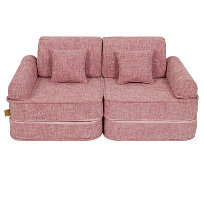 MeowBaby Modular Kids Sofa – Tangle Bubblegum Pink – sofa with square pillows kids room | Nestling