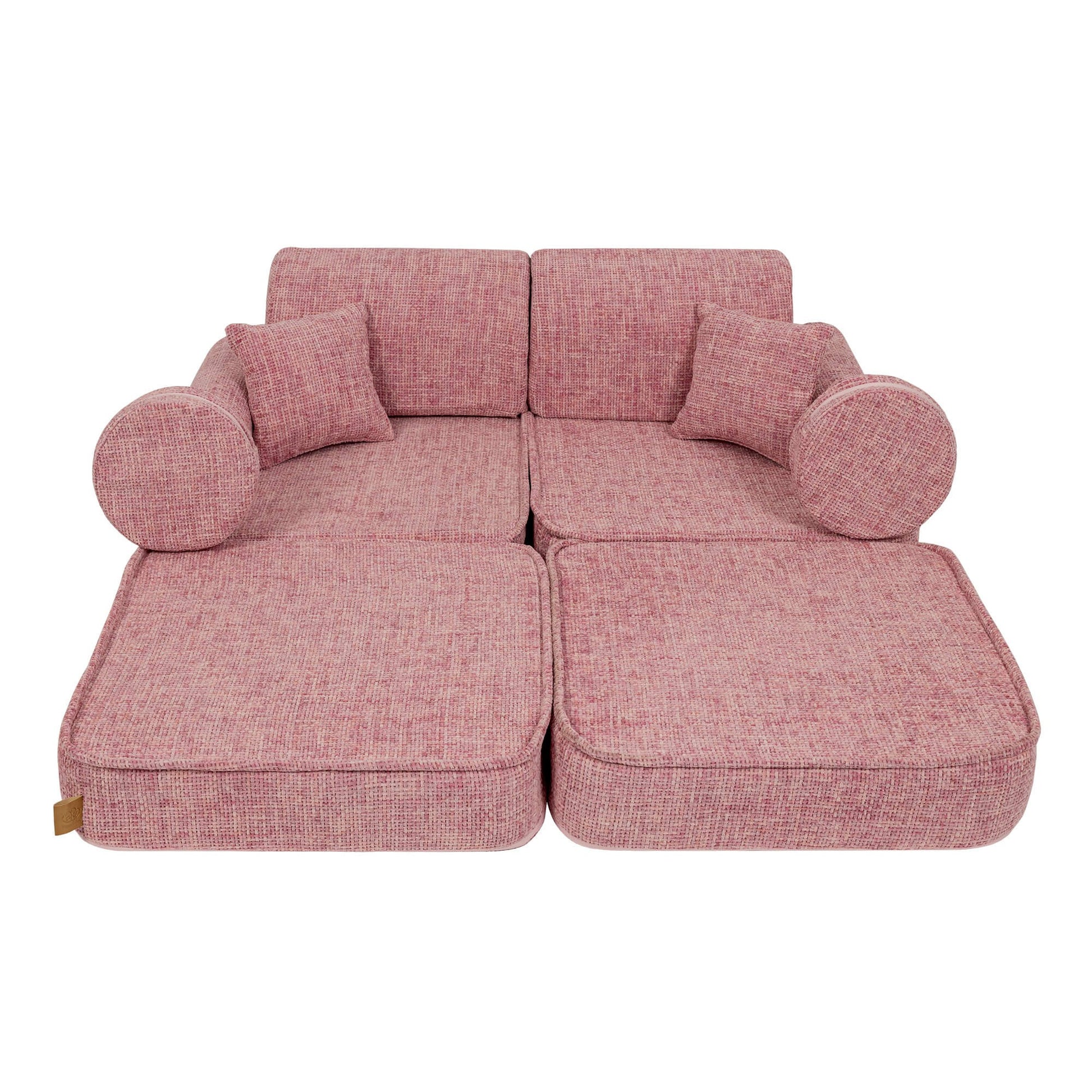 MeowBaby Modular Kids Sofa – Tangle Bubblegum Pink – lounger configuration foam play couch | Nestling