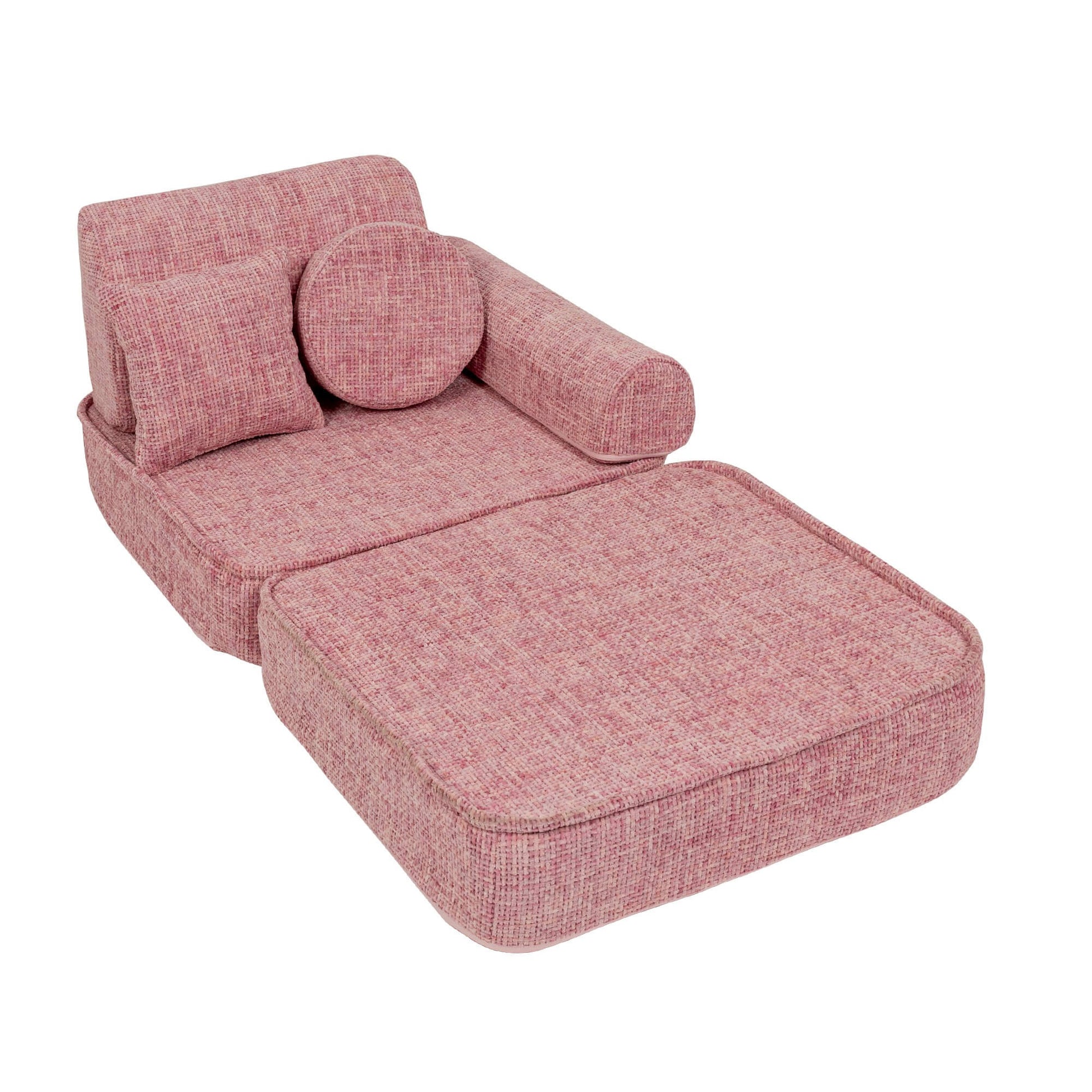 MeowBaby Modular Kids Sofa – Tangle Bubblegum Pink – rearranged modular foam play set | Nestling