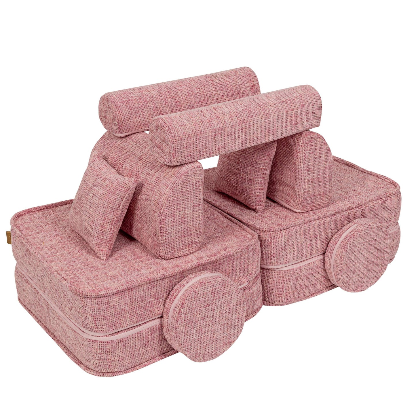 MeowBaby Modular Kids Sofa – Tangle Bubblegum Pink – sofa with round pillows for playroom | Nestling