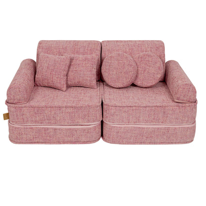 MeowBaby Modular Kids Sofa – Tangle Bubblegum Pink – sofa with round pillow side view | Nestling