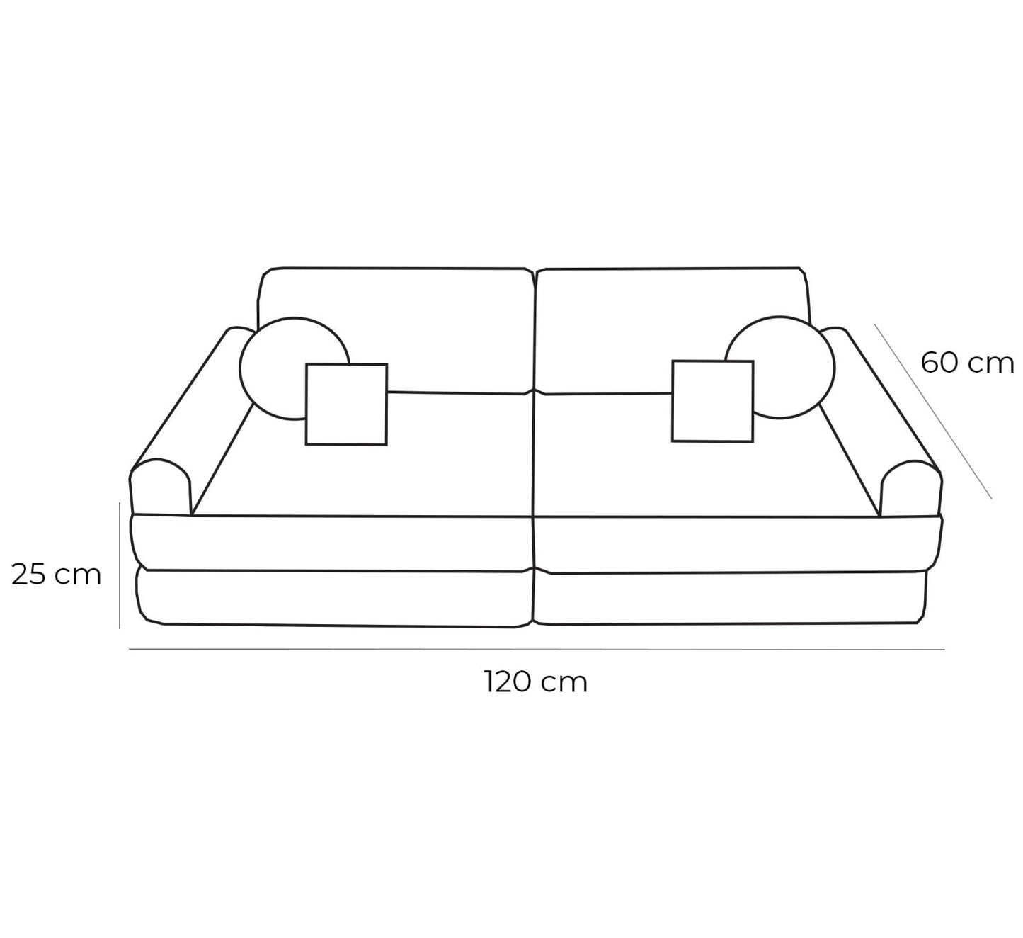 MeowBaby Modular Kids Sofa – Tangle Bubblegum Pink – dimensions diagram 120x60x25cm | Nestling