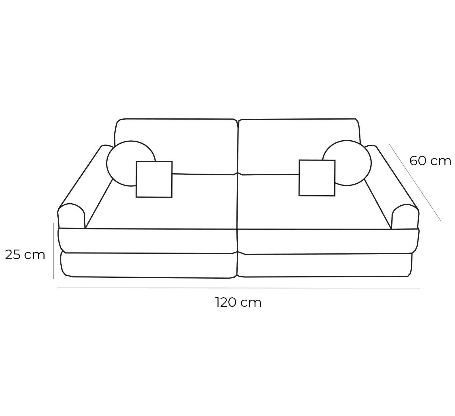 MeowBaby Modular Kids Sofa – Tangle Bubblegum Pink – dimensions diagram 120x60x25cm | Nestling