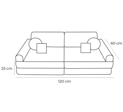 MeowBaby Modular Kids Sofa – Tangle Bubblegum Pink – dimensions diagram 120x60x25cm | Nestling