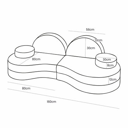 MeowBaby Modular Sofa Coccolo 6-Piece Kids Foam Sofa – dimensions diagram 160x80x30cm | Nestling