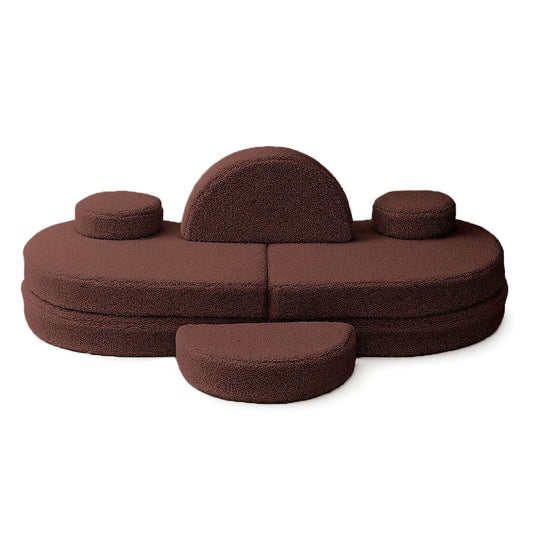 MeowBaby Modular Sofa Coccolo 6-Piece Kids Sofa Brown – dark brown boucle cloud arrangement with half-moon piece | Nestling