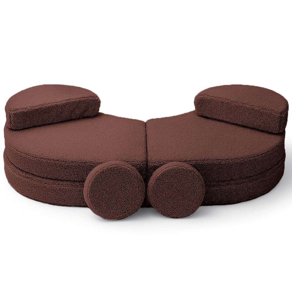 MeowBaby Modular Sofa Coccolo 6-Piece Kids Sofa Brown – circular spread with round cushions all 6 pieces | Nestling