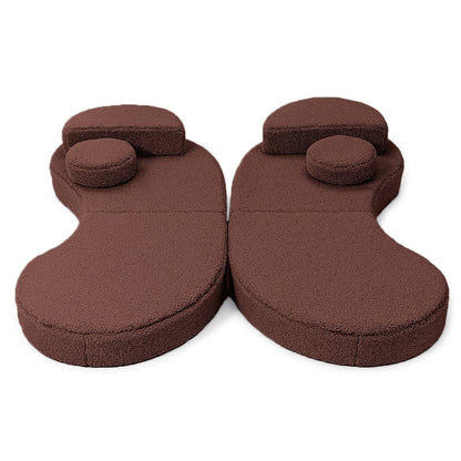 MeowBaby Modular Sofa Coccolo 6-Piece Kids Sofa Brown – two half modules with round cushions back-to-back | Nestling