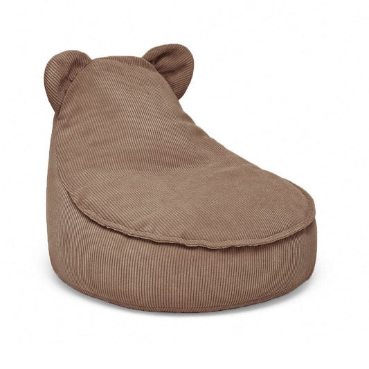 Brown corduroy Teddy Sako Bean Bag chair with cute bear ears, front view