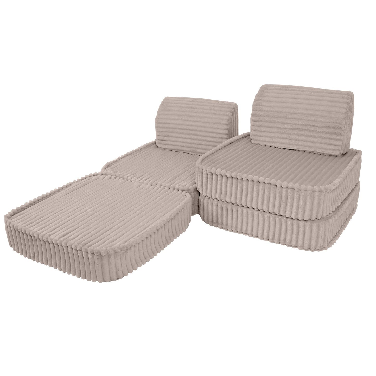 MeowBaby Small Modular Sofa Churros Beige – rearranged foam play couch layout | Nestling