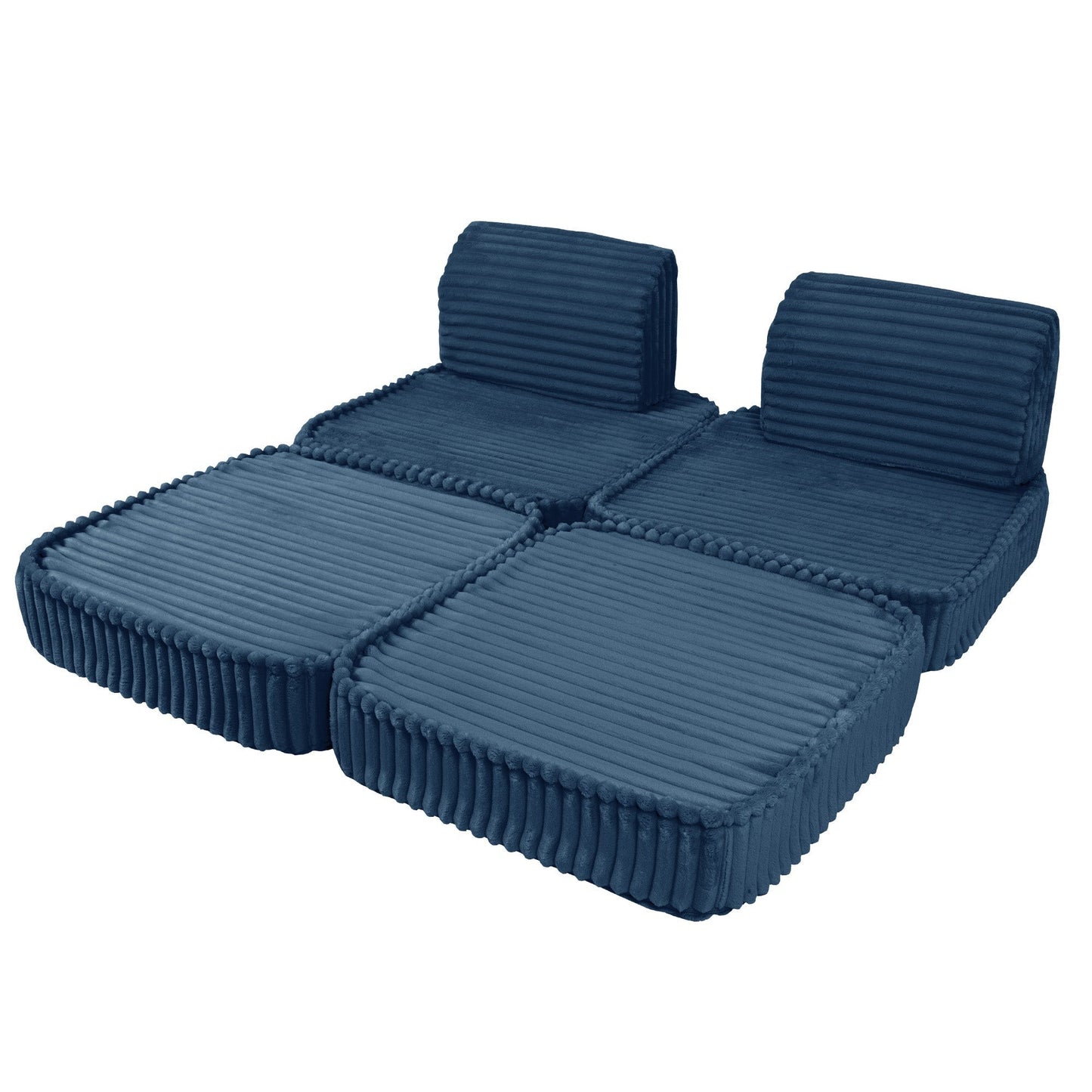 MeowBaby Small Modular Sofa Churros Blue – compact corduroy foam play sofa for kids | Nestling