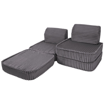 MeowBaby Small Modular Sofa Churros Jurassic Grey – compact corduroy foam play sofa for kids | Nestling