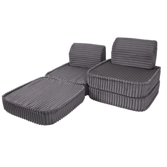MeowBaby Small Modular Sofa Churros Jurassic Grey – compact corduroy foam play sofa for kids | Nestling