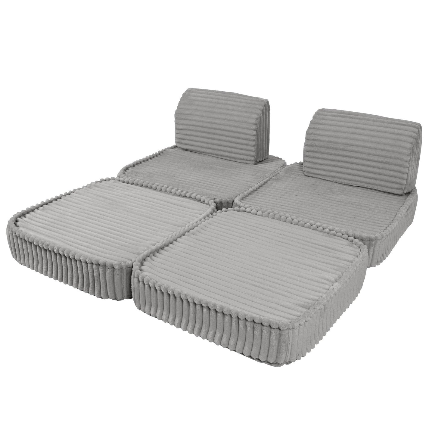 MeowBaby Small Modular Sofa Churros Moon Grey – rearranged foam play couch layout | Nestling