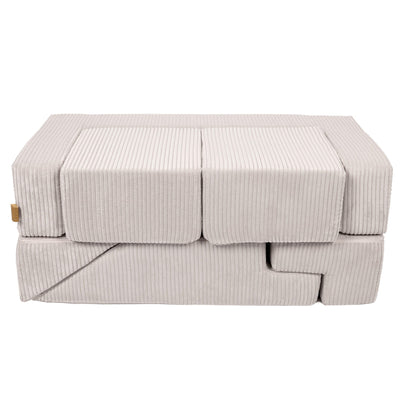 Ecru soft velvet sofa configuration viewed from above showing cushion and base module layout